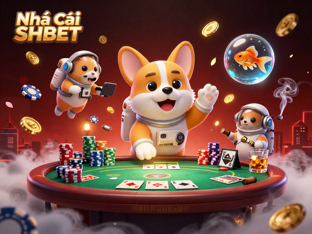 Experience thrilling gameplay at Nhà cái SHBET with playful cartoon characters in a casino setting.