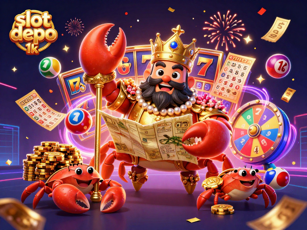 Engage in thrilling gameplay with slot depo 1k showcasing a golden crab emperor and vibrant prize elements.