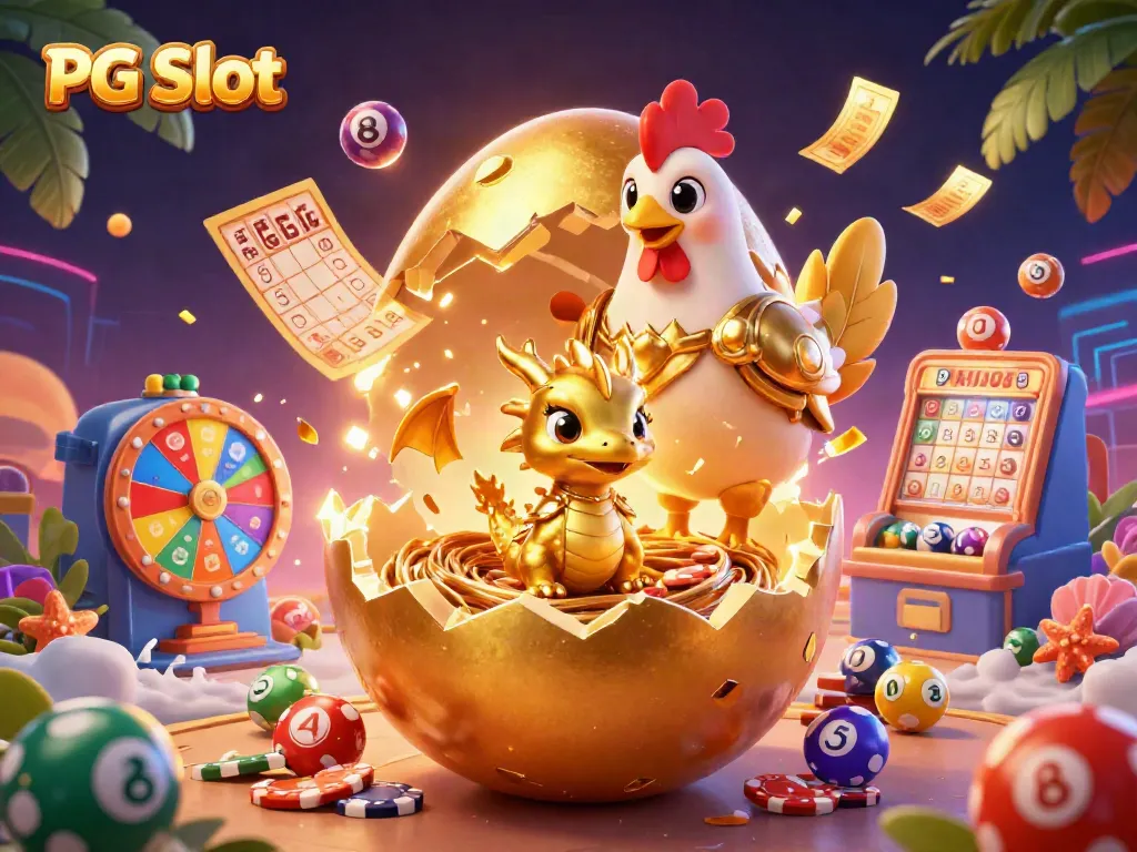 Permainan PG Slot yang mengasyikkan dengan naga emas dan chip poker di latar belakang megah.
