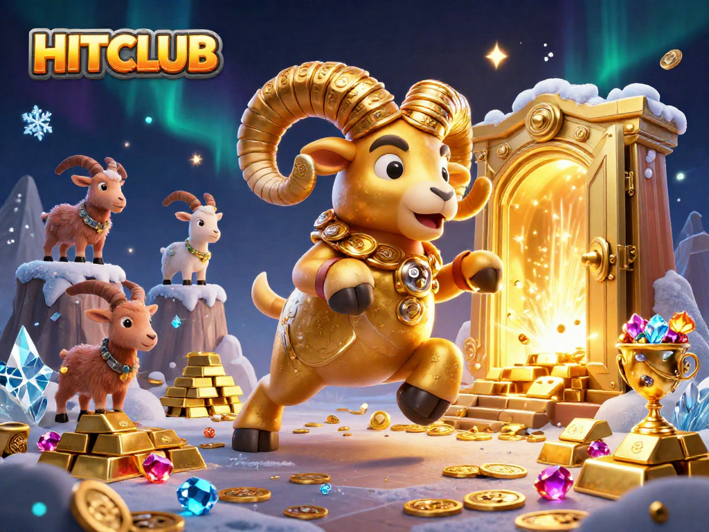 HITCLUB captivates players with sparkling treasures and thrilling casino action in a vibrant 3D illustration.