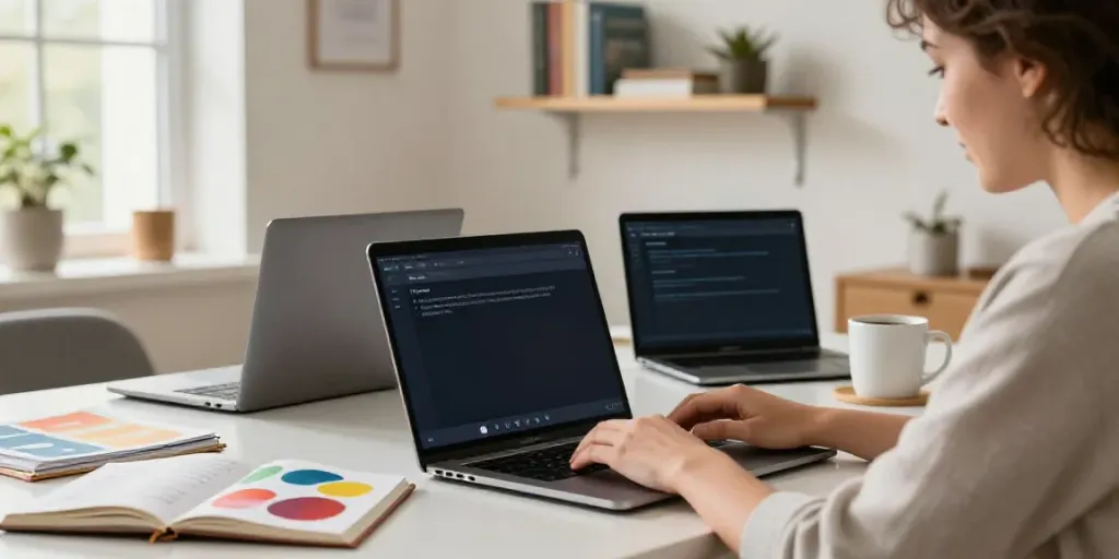 Creating AI digital product descriptions generator in a modern home office