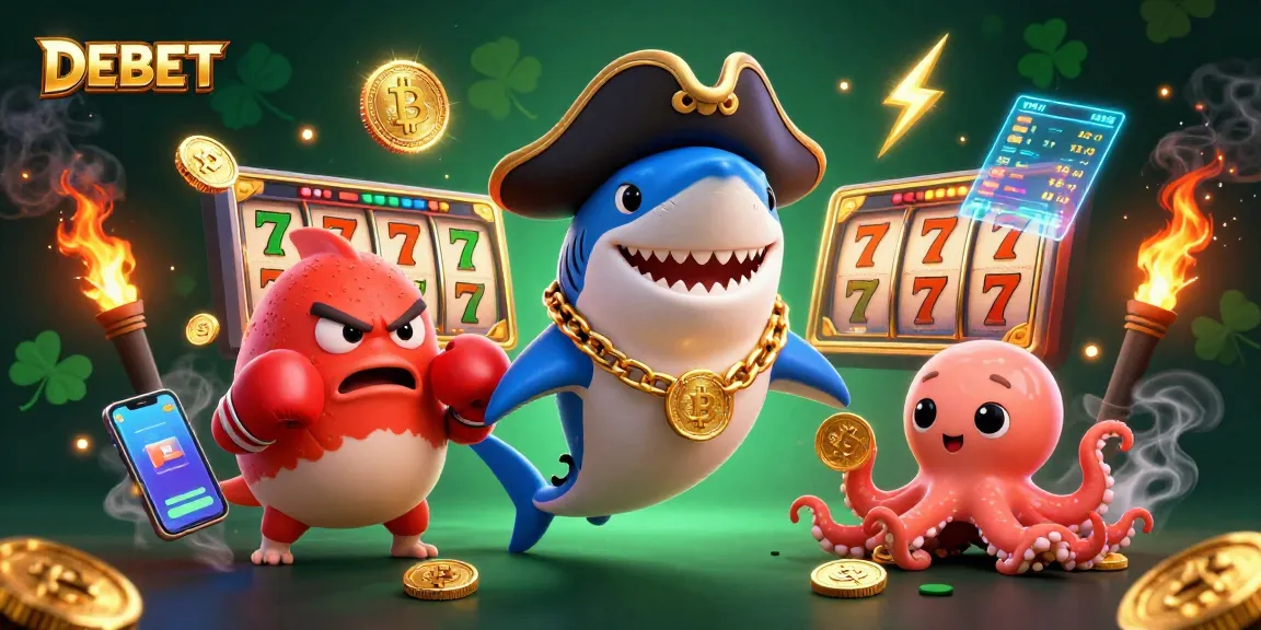 Experience thrilling wins with DEBET in this vibrant casino-themed 3D illustration.