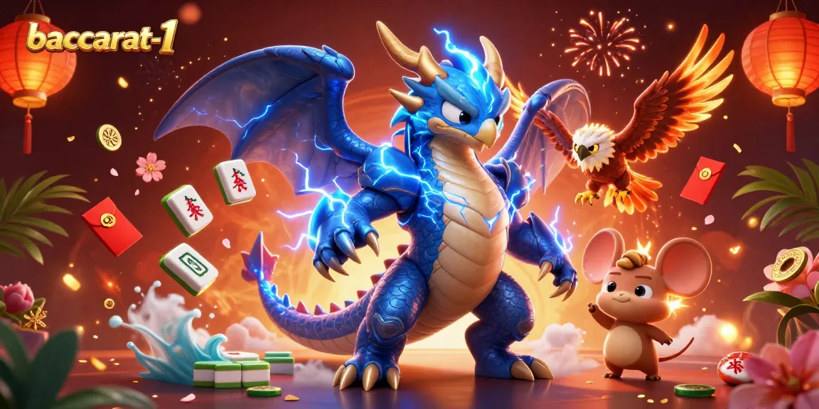 Experience the exciting baccarat-1 gaming atmosphere with thrilling 3D dragon and hawk characters!