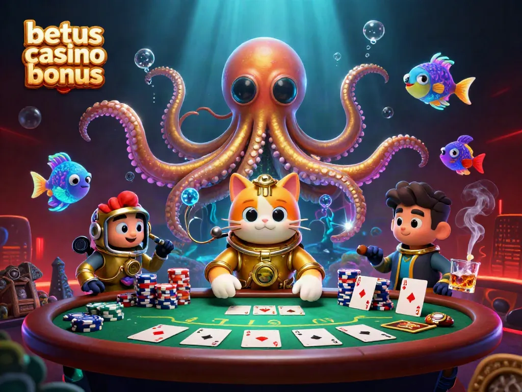 Engage with betus casino bonus and explore a vibrant underwater scene filled with poker elements.