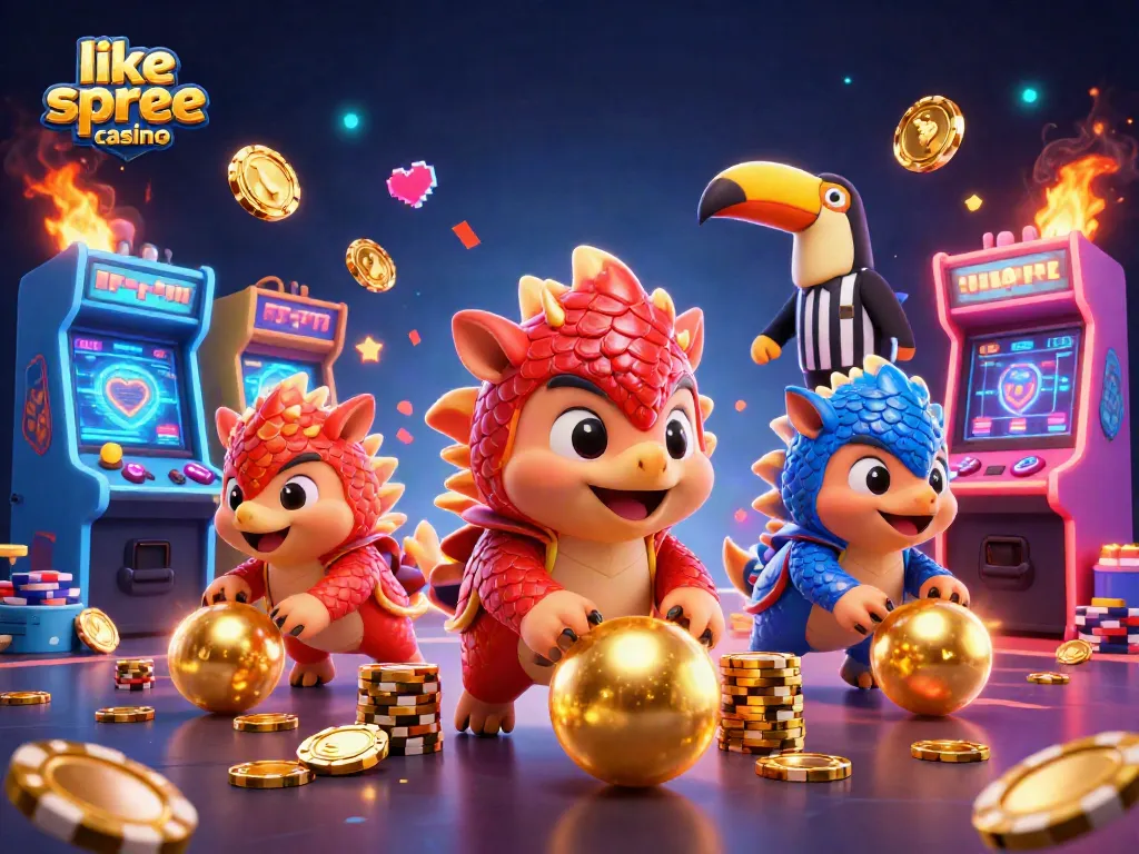 Engage in fun gaming action like spree casino as rival pangolins compete in a vibrant casino scene.