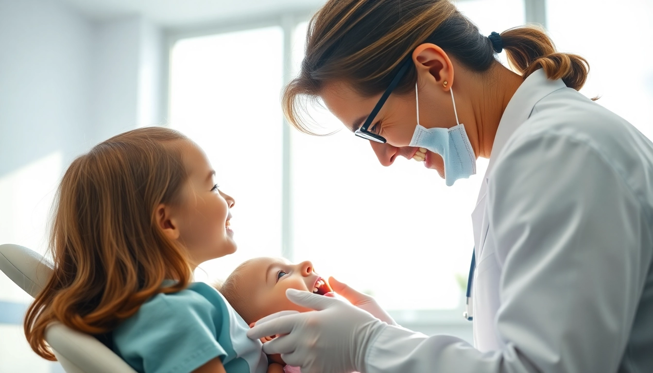 Engaging family dentistry scene with a caring dentist and child in a safe environment.