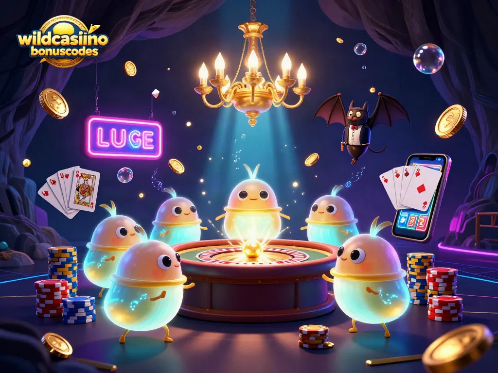 Play and win at wildcasinobonuscodes while enjoying vibrant casino elements and glowing visuals.