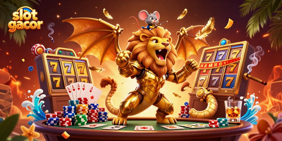 Temukan slot gacor terkini dengan chimera berbaju armor berkilau dan mouse berani di atasnya.