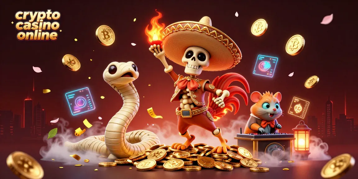 Scopri un emozionante crypto casino online con un gallo mariachi danzante e monete dorate.