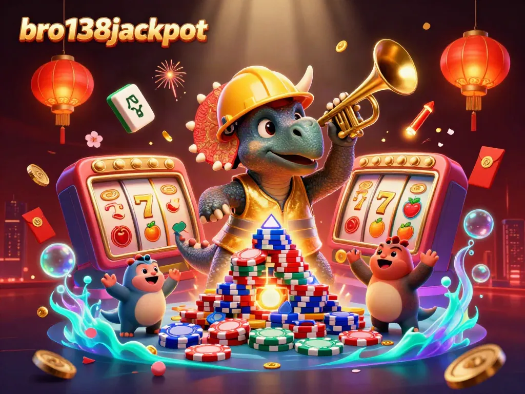 Celebrate big wins at bro138jackpot with vibrant casino-themed characters and dynamic gaming elements.