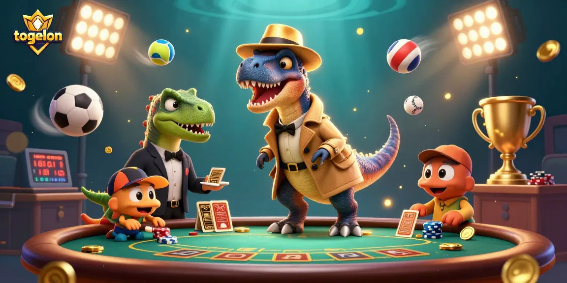 Togelon features a vibrant casino scene with characters in action, perfect for online gambling enthusiasts.