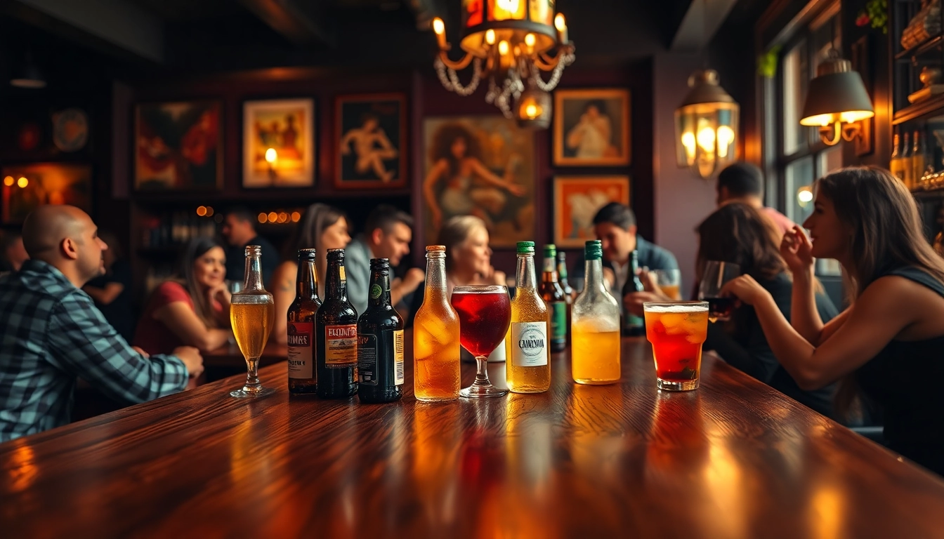 Enjoy patrons laughing and sipping drinks at a vibrant Bar ambiance with a crafted décor.