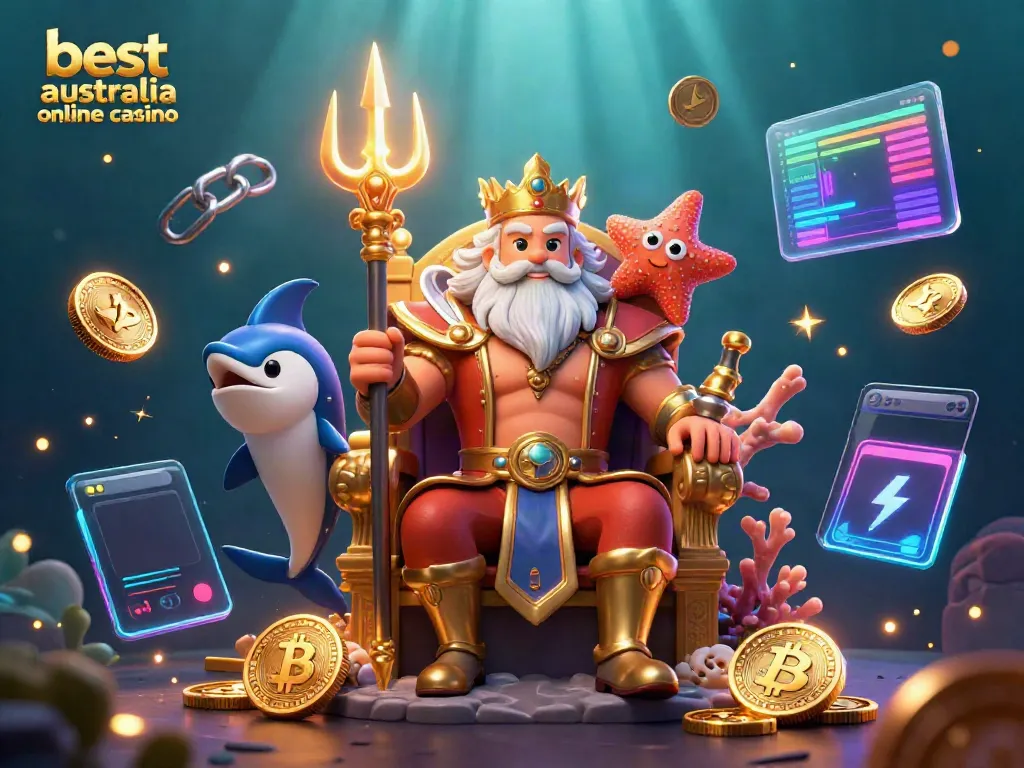 Explore the best Australia online casino scene with Neptune, crypto coins, and vibrant gaming elements.
