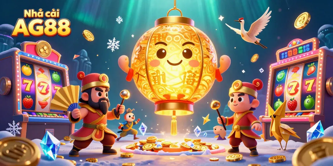 Experience the excitement of Nhà cái AG88 with vibrant slot action and mythical characters in a dynamic casino scene.